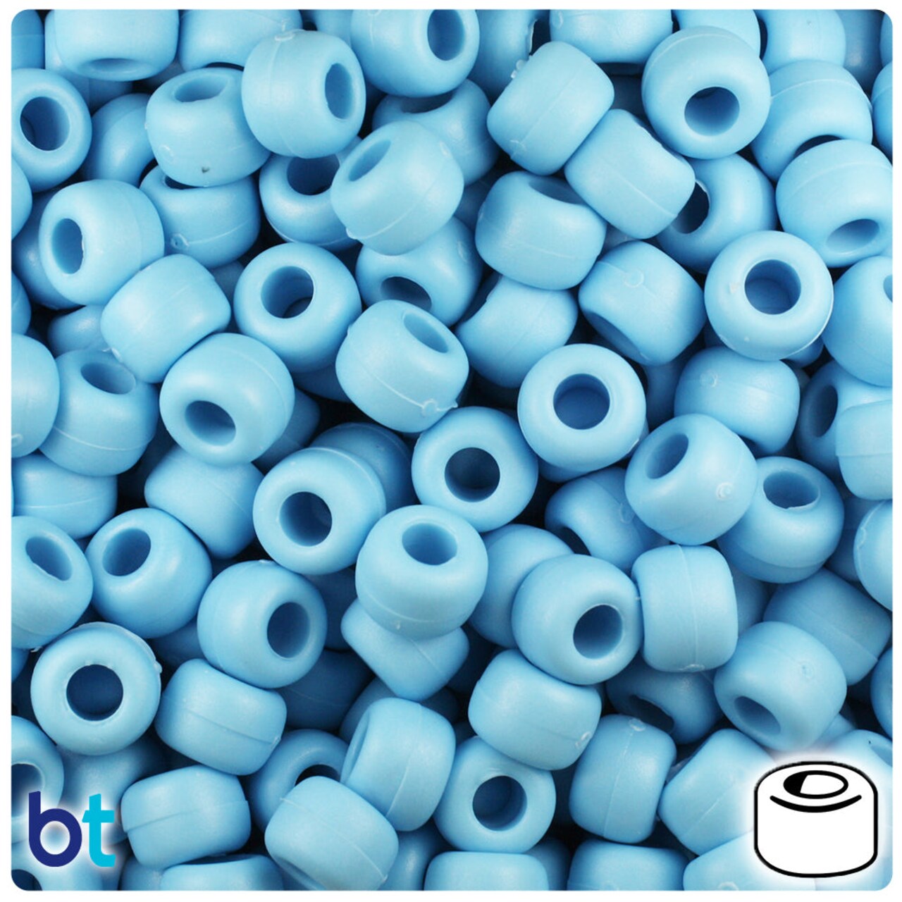 BeadTin Baby Blue Matte 9mm Barrel Plastic Pony Beads (500pcs)
